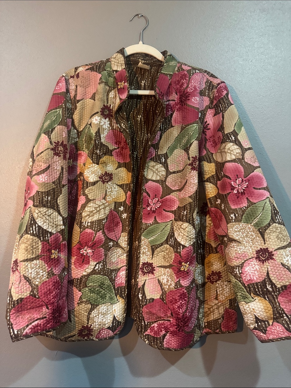 Alfred Dunner Brown Floral Quilted Jacket- Reversible!